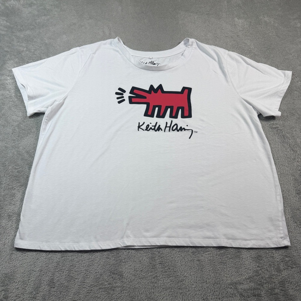 Keith Haring Graphic T-Shirt Mens XXL White Barking Dog Short Sleeve